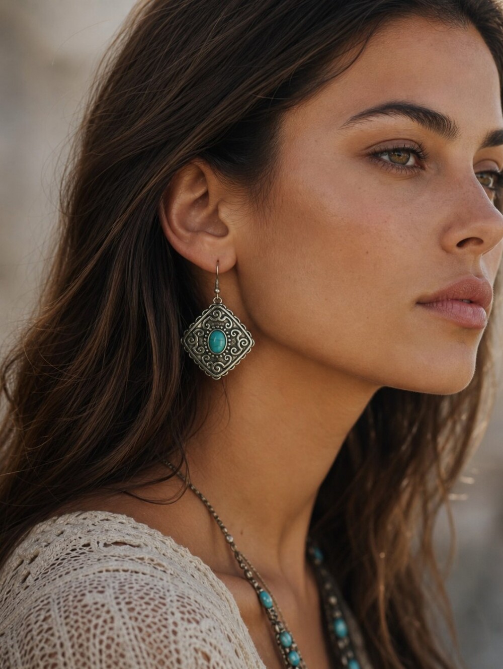 Vintage Southwestern Turquoise Scrollwork Dangle Earrings